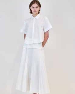 Bernie Short Sleeve Pleated Shirt White