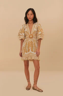 Lace Nature Mini Dress Short Sleeve Off-White