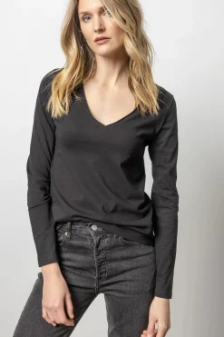 Rolled Edge V-Neck Tee Black