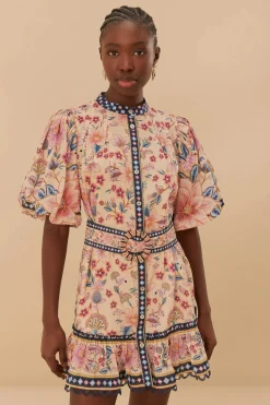 Superbloom Tapestry Puff Sleeve Mini Dress Cream