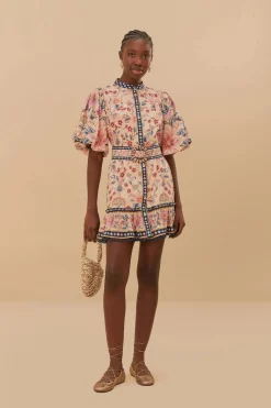 Superbloom Tapestry Puff Sleeve Mini Dress Cream