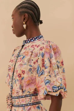 Superbloom Tapestry Puff Sleeve Mini Dress Cream