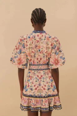 Superbloom Tapestry Puff Sleeve Mini Dress Cream