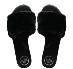 Ziela Fur-Strap Slide Black